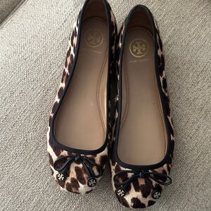 Tory Burch Animal Print Flats with Black Accents